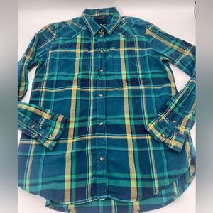 American Eagle Outfitters women’s Teal and Yellow Plaid western Shirt w/ snaps M